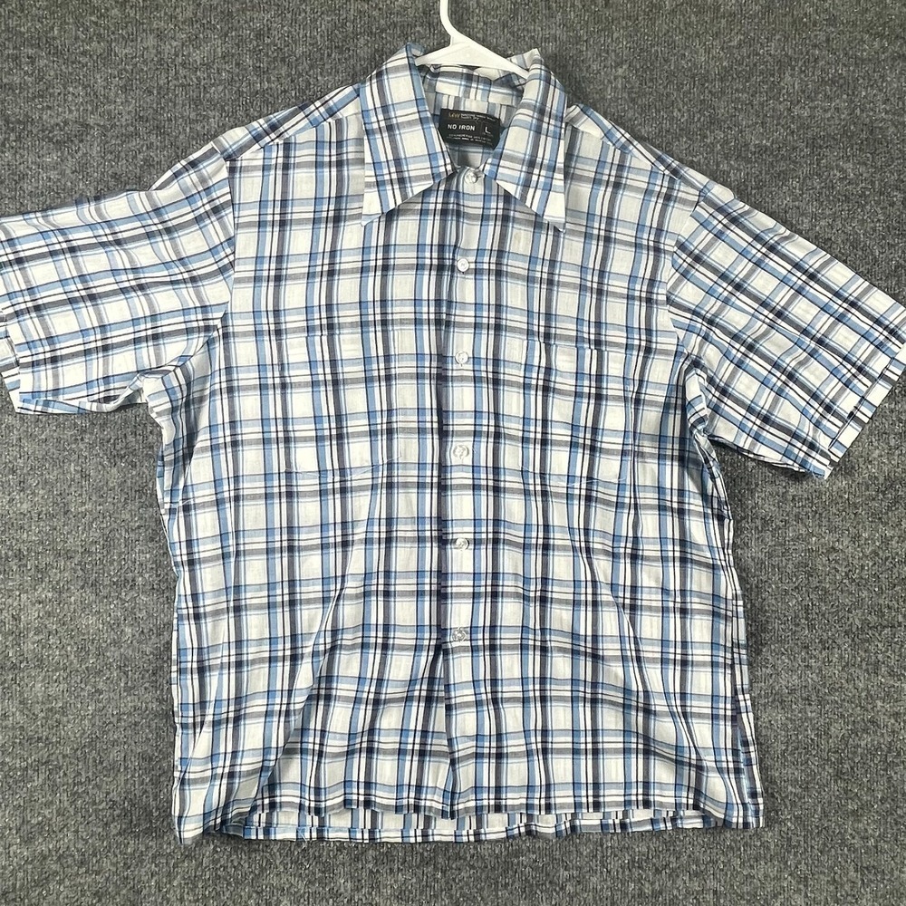 Vintage MW Montgomery Ward Shirt Mens Large L White Blue Button Up Lightweight